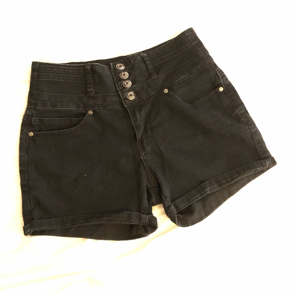 High Waisted Black Denim Shorts